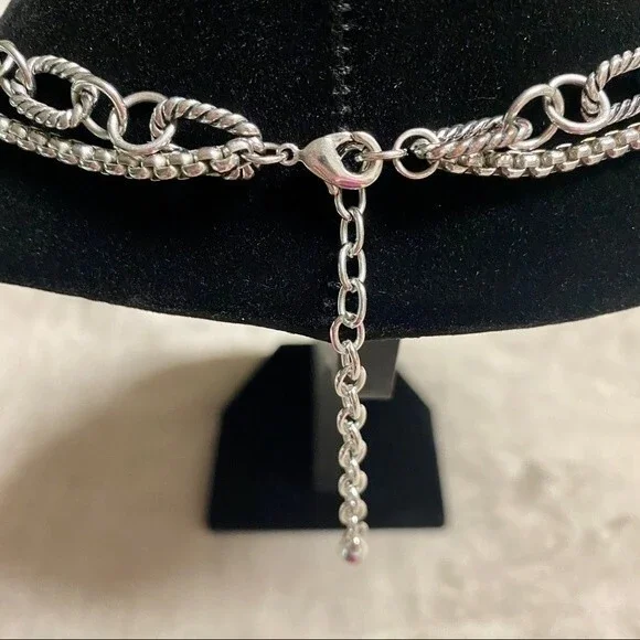 3-strand Silver tone Link chain with Faux Pearls - up to 20” - Picture 3 of 9